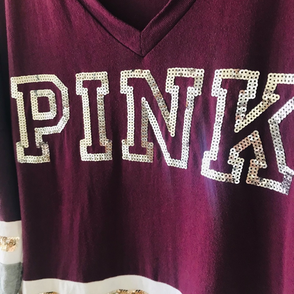 Victoria’s Secret PINK Y2K Sequin Oversized Ling Sleeved V Neck Top - Picture 4 of 12